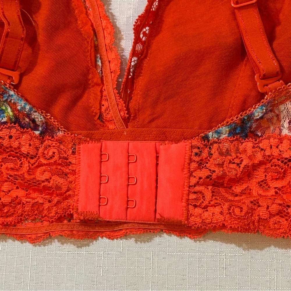 Soma Lace Plunge Bralette Medium Coral Floral Unlined Adjustable - Picture 6 of 7